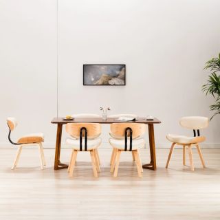 söögitoolid 6 tk, kreemjasvalge, painutatud puit ja kunstnahk