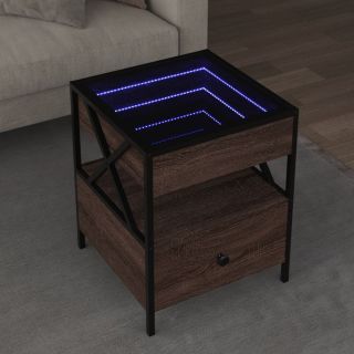 kohvilaud LED-tuledega, pruun tamm, 40 x 40 x 51 cm