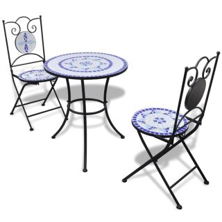 3-kohaline bistrookomplekt, keraamilised plaadid, sinine, valge