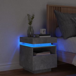Прикроватная тумбочка с LED-подсветкой, бетонно-серая, 40 x 39 x 48,5 см