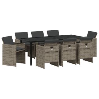 9-osaline aia söögikomplekt padjadega hall polü rattan