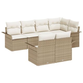 7-osaline aia diivanikomplekt padjadega Beež Polü Rattan,2-koha aia diivan koos hoiukoha ja padjadega Beež Polü Rattan