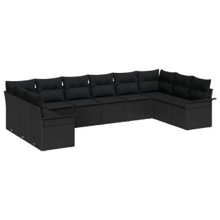 10-osaline aed sofa komplekt padjadega must polürotang,2-inimese aed sofa koos hoiustamise ja padjadega must polürotang