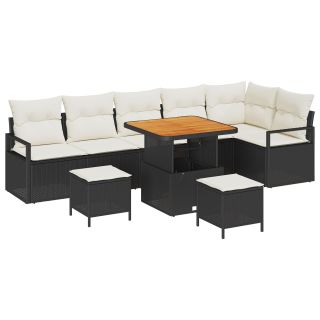 9-osaline aiadiivanikomplekt padjadega must polürotang akatsiast,2-seater aiadiivan padjadega must polürotang,3-osaline aiadiningi komplekt padjadega must polürotang akatsiast