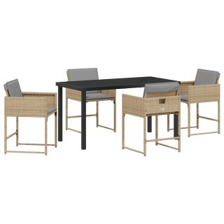 5-osaline aia söögikomplekt padjadega beež polürotang,must laud 140x80x73 cm karastatud klaasiga