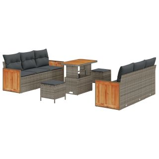 9-osaline Aia Diivanite Komplekt koos Padjatega Hall Polü Rattan Akatsia,3-osaline Aia Söögikomplekt koos Padjatega Hall Polü Rattan Akatsia