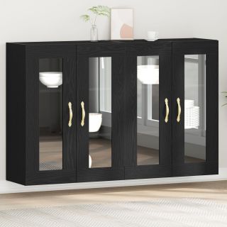 Seinale paigutatud kapid 2 tk Must tamm 69,5x34x90 cm Töödeldud puit