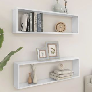 Кубические настенные полки, 2 шт, белые, 100x15x30 см, искусственное дерево