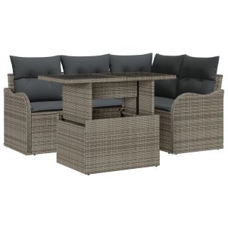 5 tükki Aiadiivanikomplekt koos padjadega Hall Polü Rattan,2-kohaline Aiadiivan koos hoidikuga ja padjadega Hall Polü Rattan