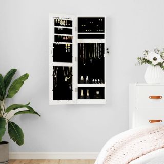 Настенный шкаф для украшений с зеркалом, белый, 30 x 8,5 x 90 см