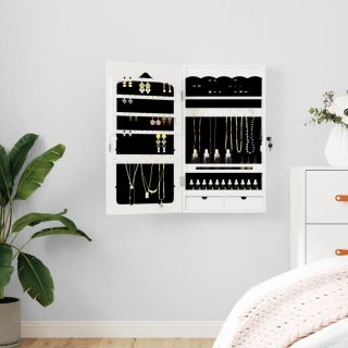 seinale kinnitatav peegliga ehetekapp, valge, 37,5x10x67 cm