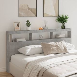 Изголовье шкафа со светодиодной подсветкой, бетонно-серый, 200x17x102 см