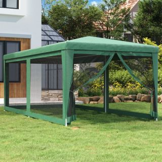 палатка для вечеринок с 4 сетчатыми боковыми стенками, зеленая, 3 x 6 м HDPE