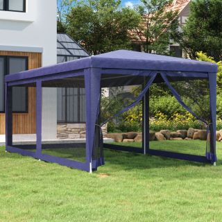 палатка для вечеринок с 6 сетчатыми боковыми стенками, синяя, 3 x 6 м HDPE