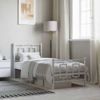 металлический каркас кровати с изголовьем и изножьем, белый, 80 x 200 см