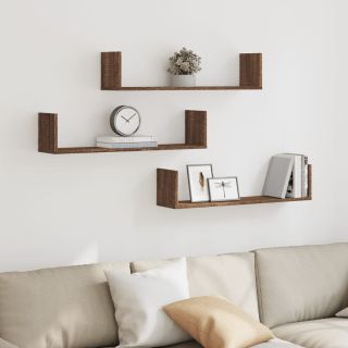 настенные полки 3 шт., коричневый дуб, 80x18x18 см, искусственное дерево