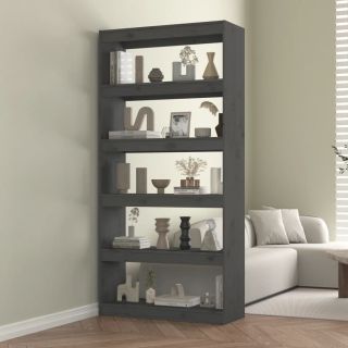 Книжная полка/разделитель комнаты, серая, 80x30x167,4 см, массив сосны