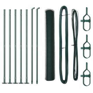 Kuuenda külje aed roheline 0.8x10 m teras,Aia postid koos kinnitusplaatidega 7 tk Ø32mm 90cm Galvaniseeritud teras