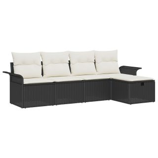5-osaline aia sofa komplekt padjadega must polürotang,2-kohaline aia sofa hoiustamise ja padjadega must polürotang