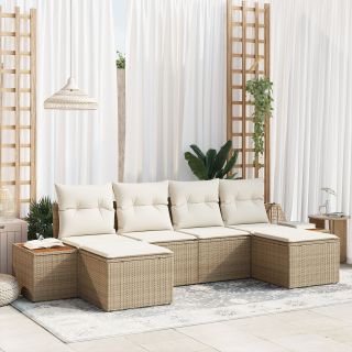 6-osaline aed diivanikomplekt padjadega Beež polü rattan Acacia