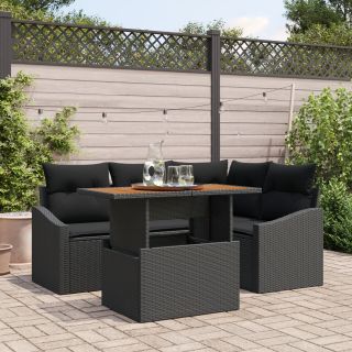 5-osaline aia söögikomplekt padjadega Must polü rattan Acacia
