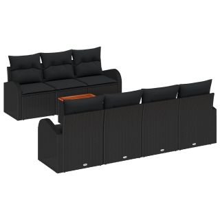 8-osaline aiadiivanikomplekt padjadega, must polü rattan, akatsiaga,2-kohaline aiadiivan hoiustamise ja padjadega, must polü rattan
