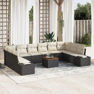 11-osaline aia diivanikomplekt padjadega Must Polü Rattan Acacia