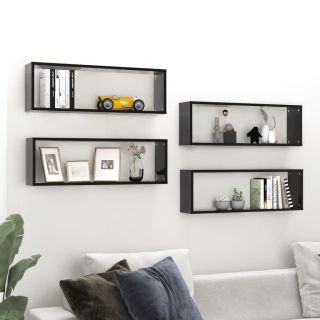 Кубические настенные полки, 4 шт, черные, 80 x 15 x 26,5 см