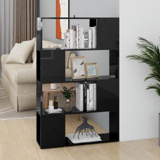 Книжный шкаф/разделитель комнаты, глянцевый черный, 80x24x124.5 см