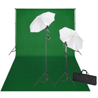 stuudiokomplekt: roheline taust 600 x 300 cm ja valgustid