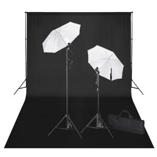 stuudiokomplekt: must taust 600 x 300 cm ja valgustid