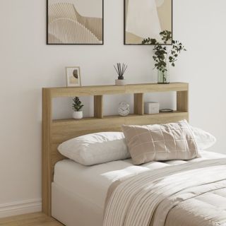 voodipeatsi kapp LED-tuledega, Sonoma tamm, 140 x 17 x 102 cm