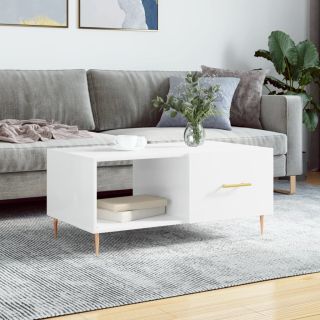 журнальный столик, глянцевый белый, 90 x 50 x 40 см, искусственное дерево