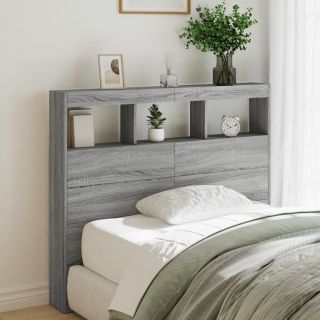 Изголовье шкафа со светодиодной подсветкой, серый дуб Сонома, 120x17x102 см