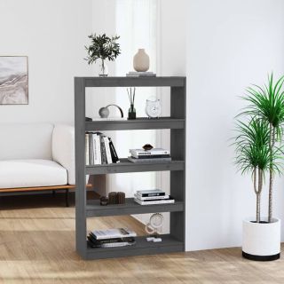 Книжная полка/разделитель комнаты, серая, 80x30x135,5 см, массив сосны