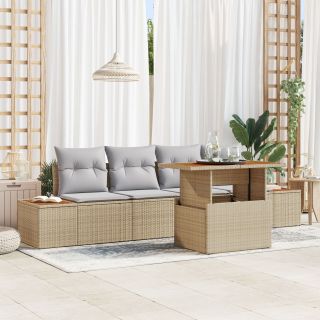 5-osaline aiaditsi komplekt padjaga beež poly rattan acacia
