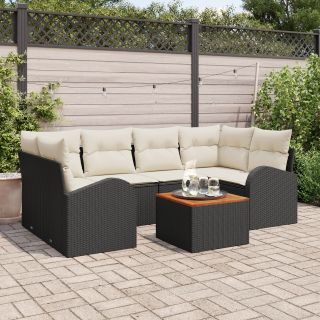 7-osaline aiadiivanikomplekt padjadega must polü rattan akatsia