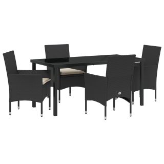 5-osaline aia söögikomplekt padjadega mustast polürotangist,Aia Laud Must 160x80x73 cm Karastatud Klaas