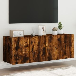 Настенные тумбы под ТВ со светодиодной подсветкой 2 шт., дымчатый дуб, 60x35x41 см