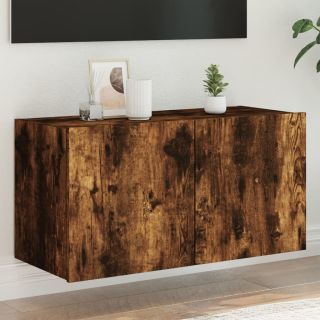 Настенный шкаф для телевизора со светодиодной подсветкой, дымчатый дуб, 80 x 35 x 41 см