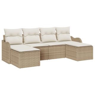 6-osaline aiamööbli komplekt padjadega beež poly rattan,2-kohaline aiamööbel padjadega beež poly rattan