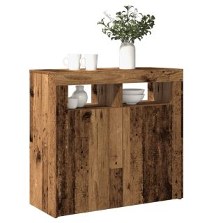 puhvetkapp LED-tulega, vana puit, 80x35x75 cm, tehispuit