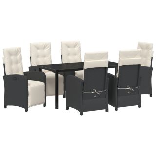 7-osaline aia söögikomplekt patjadega must polü rattan,aia laud must 160x80x73 cm karastatud klaas
