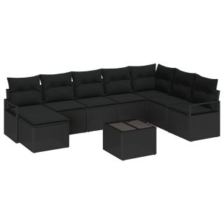 9-osaline aediivanikomplekt padjadega must polü rattan,2-kohaline aia diivan padjadega must polü rattan