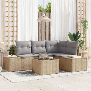 5-osaline Aia diivanikomplekt padjatega must polü rattan
