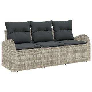 3 Tükiline Aia Sohva Komplekt Padjadega Helehall Polü Rattan,2-Istmeline Aia Sohva Storage ja Padjadega Helehall Polü Rattan