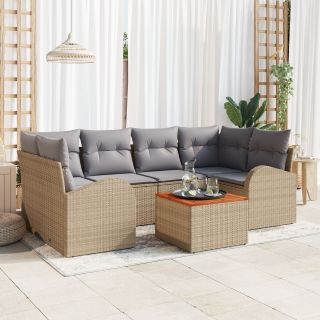7-osaline Aia Diivanikomplekt koos Padjadega Beež Polü Rattan Acacia
