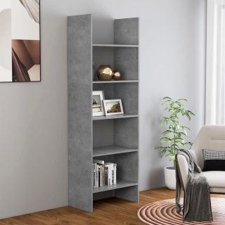 книжная полка бетон серый, 60 x 35 x 180 см, искусственное дерево