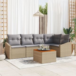 6-osaline aia diivanikomplekt koos patjadega beeži polü rattan acacia