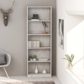 5-ти уровневая книжная полка бетон серый 60x24x175 см, искусственное дерево